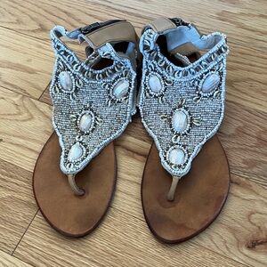 Cocobelle leather soles Beaded Shells Tan Sandals
